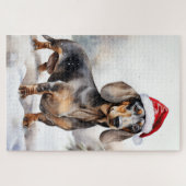 Dachshund Hond in Sneeuw Kerstmis Legpuzzel (Horizontaal)