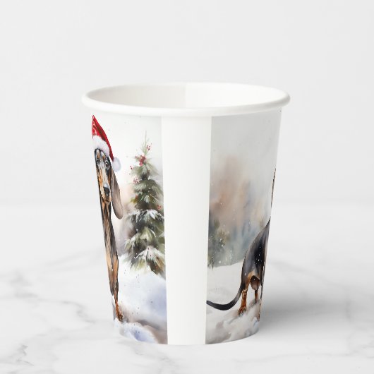 Dachshund Hond in Sneeuw Kerstmis Papieren Bekers (Links)