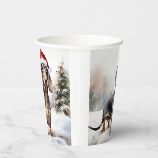 Dachshund Hond in Sneeuw Kerstmis Papieren Bekers (Rechts)