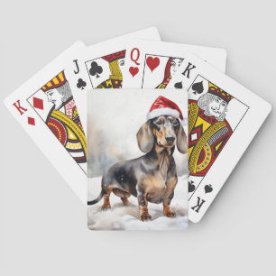 Dachshund-hond in sneeuw Kerstmis Pokerkaarten