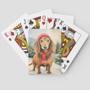 Dachshund Hond in Sneeuw Kerstmis Pokerkaarten