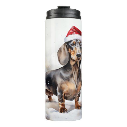 Dachshund Hond in Sneeuw Kerstmis Thermosbeker (Voorkant)