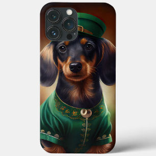 Dachshund hond in St. Patrick's Day jurk iPhone 13 Pro Max Hoesje