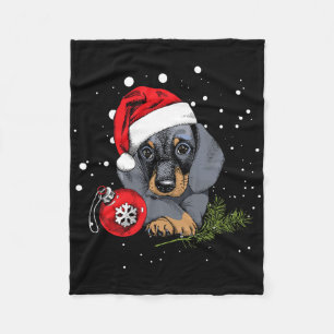 Dachshund hond Kerstboom Licht Kerstman Kerstcadea Fleece Deken