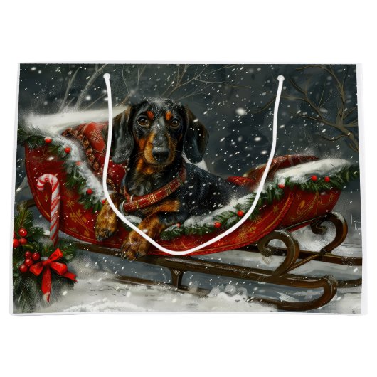 Dachshund Hond Kerstfeest Groot Cadeauzakje (Voorkant)