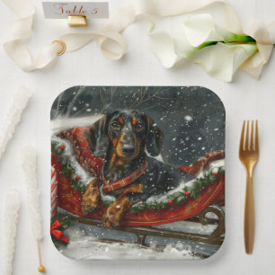 Dachshund Hond Kerstfeest Papieren Bordje