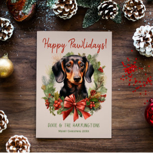Dachshund Hond Kerstmis Gelukkige Pawholidays Feestdagenkaart