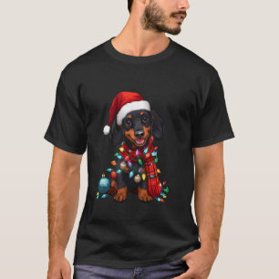 Dachshund Hond Kerstmis Sinterklaas Hoed Lichten X T-shirt