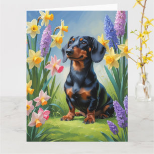 Dachshund-hond lente bloemen schilderij kaart