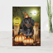 Dachshund-hond met heksenhoed Halloween-cadeau-ide Kaart (Voorkant)