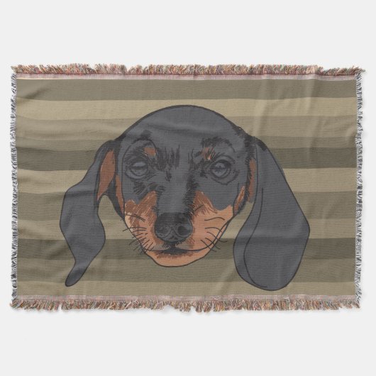 Dachshund-hond Portret Stripes Deken (Voorkant)