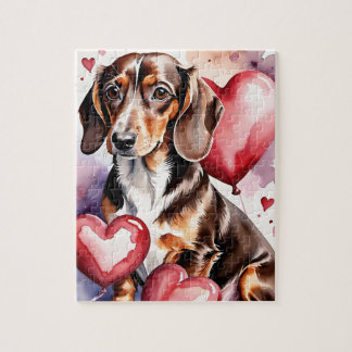 Dachshund Hond Portret Waterverf Valentijn Legpuzzel