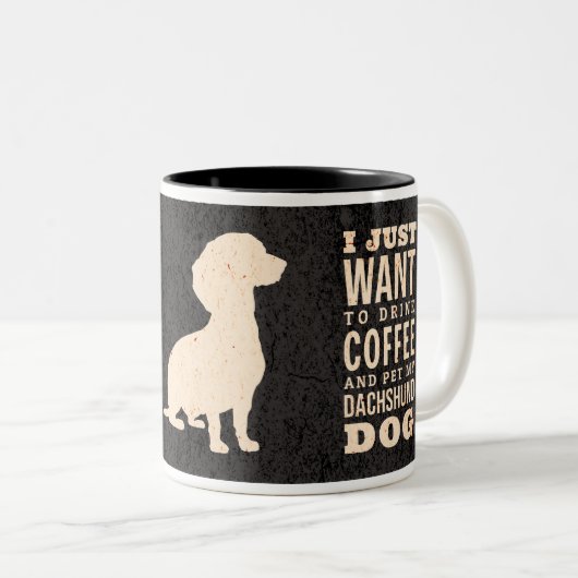 Dachshund Hond Retro Wiener Coffe verslaafde Tweekleurige Koffiemok (Voorkant rechts)