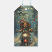 Dachshund Hond Rijden Motorfiets Kerstmis Cadeaulabel (Achterkant)