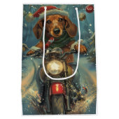 Dachshund Hond Rijden Motorfiets Kerstmis Medium Cadeauzakje (Achterkant)