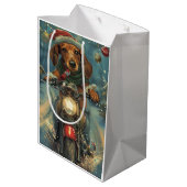 Dachshund Hond Rijden Motorfiets Kerstmis Medium Cadeauzakje (Achterkant Gekanteld)