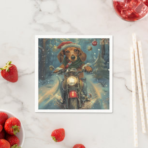 Dachshund Hond Rijden Motorfiets Kerstmis Servet