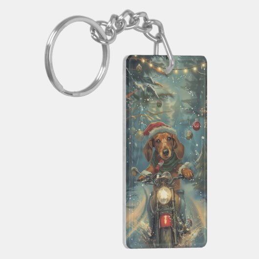 Dachshund Hond Rijden Motorfiets Kerstmis Sleutelhanger (Voorkant Links)