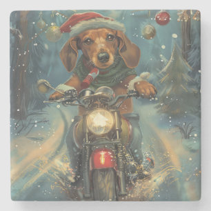 Dachshund Hond Rijden Motorfiets Kerstmis Stenen Onderzetter