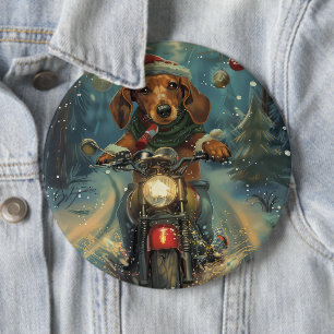 Dachshund-hond rijdt op motorfiets met Kerstmis Ronde Button 6,0 Cm