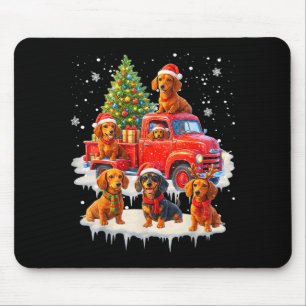 Dachshund Hond Rode Truck Kerstboom Kerstman Lelij Muismat