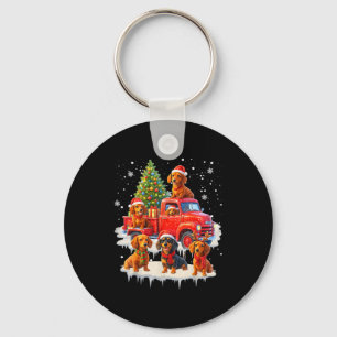 Dachshund Hond Rode Truck Kerstboom Kerstman Lelij Sleutelhanger