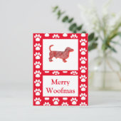 Dachshund Hond Silhouet Rood Vrolijk Kerstfeest Briefkaart (Staand voorkant)