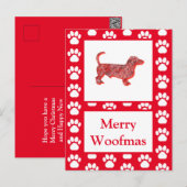 Dachshund Hond Silhouet Rood Vrolijk Kerstfeest Briefkaart (Voorkant / Achterkant)