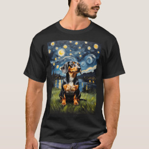 Dachshund hond Sterrennacht, Edvard Munch stijl T-shirt