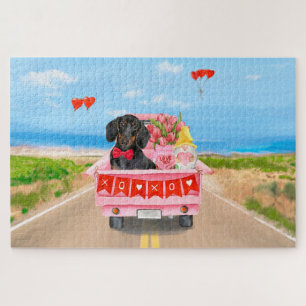 Dachshund hond Valentijnsdag vrachtwagen harten Legpuzzel