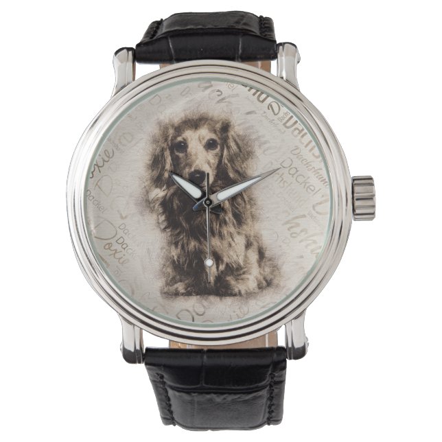 Dachshund-hond van Longhaire Horloge (Voorkant)