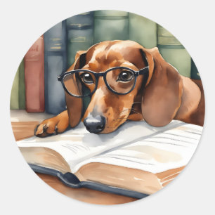 Dachshund Hond  Waterverf Ronde Sticker