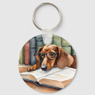 Dachshund Hond  Waterverf Sleutelhanger