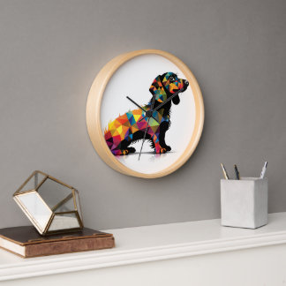 Dachshund Hond wit Neon Wandklok