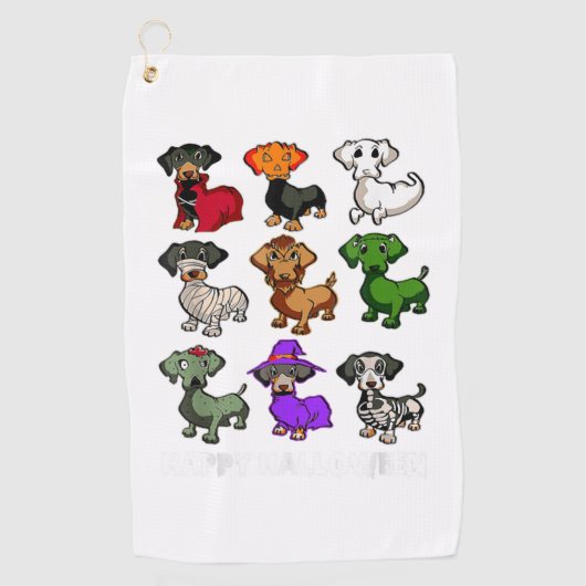 Dachshund Honden Halloween Happy Halloween Golfhanddoek (Voorkant)