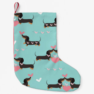 Dachshund-honden in liefde en hart naadloos patroo kleine kerstsok