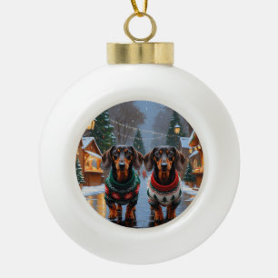 Dachshund Honden Kerstmis Sneeuw Vakantie Keramische Bal Ornament