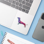 Dachshund Hondenras Geo Silhouette Paars Sticker (Laptop met iPhone)