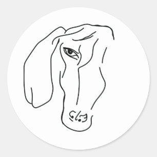 Dachshund Hoofd, Kunst Tekening Sticker