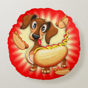 Dachshund Hot Dog Rond Kussen