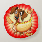 Dachshund Hot Dog Rond Kussen (Achterkant)