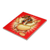 Dachshund Hot Dog Tegeltje (Zijkant)