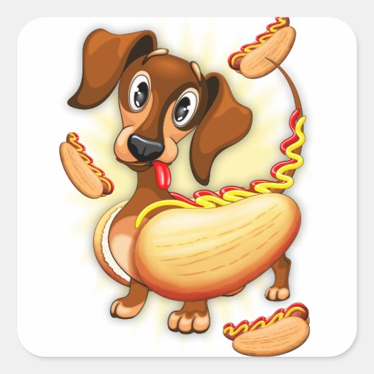 Dachshund Hot Dog Vierkante Sticker (Voorkant)