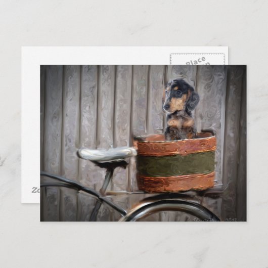 Dachshund In a Basket PostcardMagnet Briefkaart (Voorkant / Achterkant)