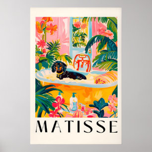 Dachshund in badkuip print leuke Matisse stijl hon
