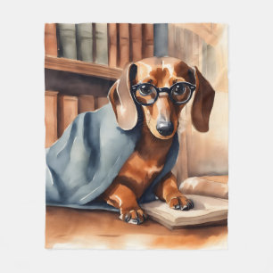  Dachshund in de Oude Bibliotheek Fleece Deken