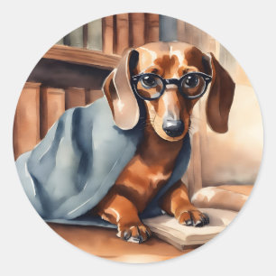 Dachshund in de Oude Bibliotheek Ronde Sticker