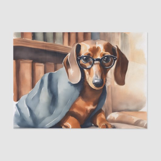  Dachshund in de Oude Bibliotheek Tissuepapier (Voorkant)