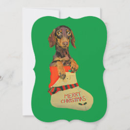 Dachshund in een kerstkous feestdagenkaart