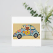 Dachshund in hippie-auto bedankkaart (Staand voorkant)